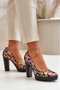 Online Maciejka Skórzane Czółenka Na Słupku 02629-39 Multikolor Wielokolorowy