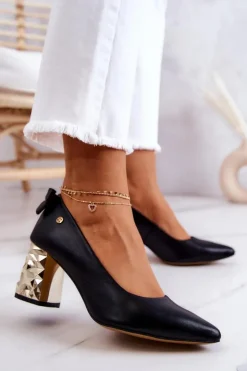 Online Maciejka Skórzane Czółenka Na Słupku 05334-01 Czarne