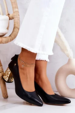 Online Maciejka Skórzane Czółenka Na Słupku 05334-01 Czarne