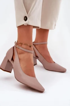 Maciejka Czółenka Na Słupku*Skórzane Czółenka Na Słupku K6816-04 Beżowe