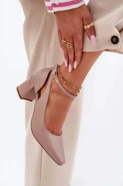 Maciejka Czółenka Na Słupku*Skórzane Czółenka Na Słupku K6816-04 Beżowe