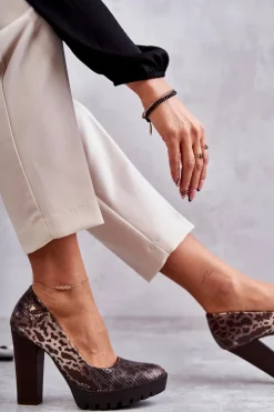 Online Maciejka Skórzane Czółenka Na Słupku 02629-02 Brązowe