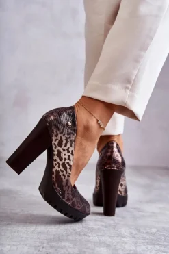 Online Maciejka Skórzane Czółenka Na Słupku 02629-02 Brązowe