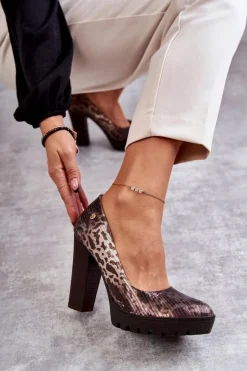 Online Maciejka Skórzane Czółenka Na Słupku 02629-02 Brązowe