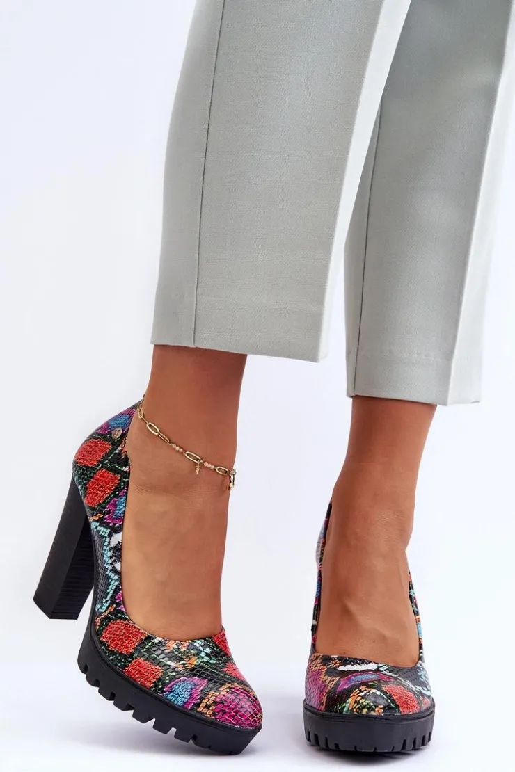 Discount Maciejka Skórzane Czółenka Na Słupku 02629-56 Multikolor