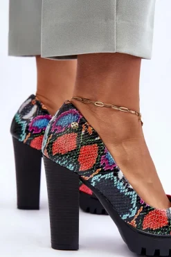 Discount Maciejka Skórzane Czółenka Na Słupku 02629-56 Multikolor