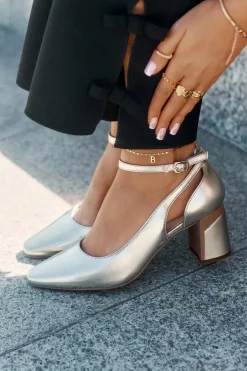 Maciejka Skórzane Czółenka Na Słupku K6816-25 Złote