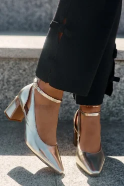 Maciejka Skórzane Czółenka Na Słupku K6816-25 Złote