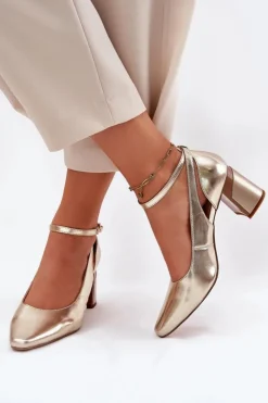 Maciejka Skórzane Czółenka Na Słupku K6816-25 Złote