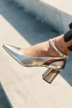 Maciejka Skórzane Czółenka Na Słupku K6816-25 Złote