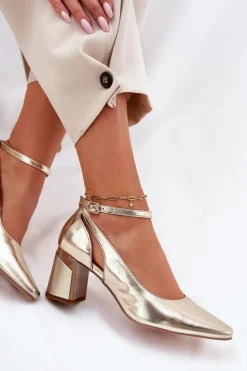 Maciejka Skórzane Czółenka Na Słupku K6816-25 Złote