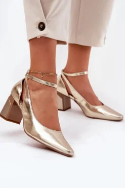 Maciejka Skórzane Czółenka Na Słupku K6816-25 Złote