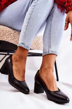 Buty Sergio Leone Czółenka Na Słupku*Skórzane Czółenka Na Słupku Sergio Leone PB178 Czarne