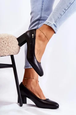 Buty Sergio Leone Czółenka Na Słupku*Skórzane Czółenka Na Słupku Sergio Leone PB178 Czarne