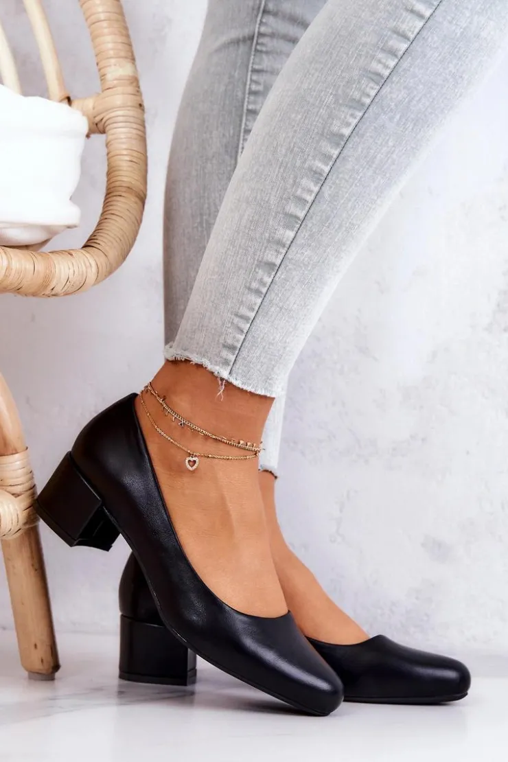 Damskie Buty Sergio Leone Skórzane Czółenka Na Słupku Sergio Leone PB291 Czarne