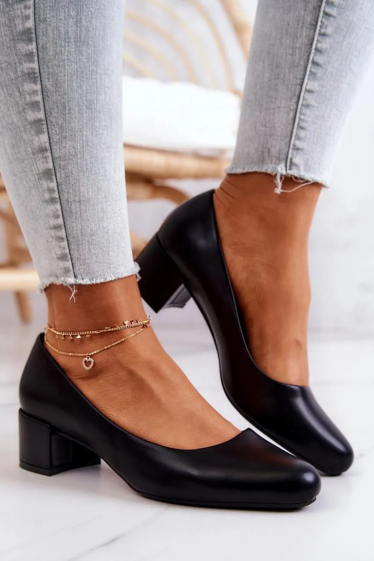 Damskie Buty Sergio Leone Skórzane Czółenka Na Słupku Sergio Leone PB291 Czarne