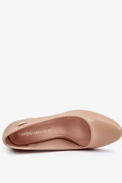 Damskie Buty Sergio Leone Skórzane Czółenka Na Słupku Sergio Leone PB178 Beżowe