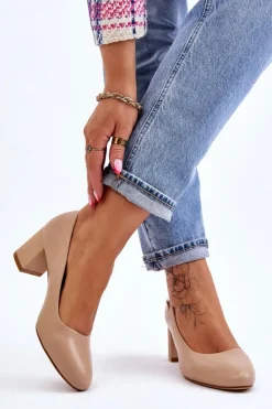 Damskie Buty Sergio Leone Skórzane Czółenka Na Słupku Sergio Leone PB178 Beżowe