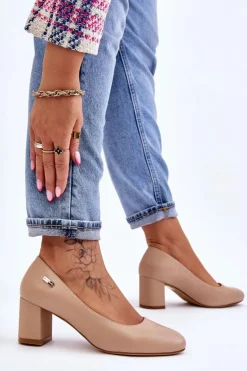 Damskie Buty Sergio Leone Skórzane Czółenka Na Słupku Sergio Leone PB178 Beżowe