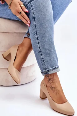 Damskie Buty Sergio Leone Skórzane Czółenka Na Słupku Sergio Leone PB178 Beżowe