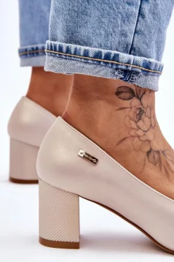 New Buty Sergio Leone Skórzane Czółenka Na Słupku Sergio Leone PB178 Perła Beżowe