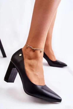 Clearance Buty damskie Vinceza Skórzane Czółenka Na Słupku W Szpic Czarne Larea