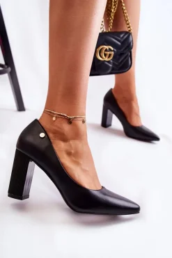 Clearance Buty damskie Vinceza Skórzane Czółenka Na Słupku W Szpic Czarne Larea