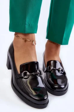 Damskie Buty damskie Vinceza Skórzane Czółenka Na Słupku Z Ozdobą Czarne Semila