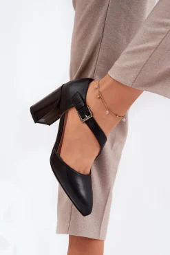 Damskie Buty damskie Vinceza Skórzane Czółenka Na Słupku Z Klamrą Vinceza 91133 Czarne