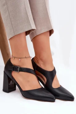 Damskie Buty damskie Vinceza Skórzane Czółenka Na Słupku Z Klamrą Vinceza 91133 Czarne