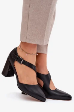 Damskie Buty damskie Vinceza Skórzane Czółenka Na Słupku Z Klamrą Vinceza 91133 Czarne