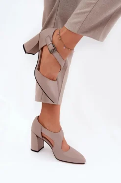 Buty damskie Vinceza Czółenka Na Słupku|Czółenka Klasyczne*Skórzane Czółenka Na Słupku Z Klamrą Vinceza 91133 Szare Szary