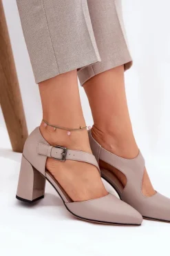 Buty damskie Vinceza Czółenka Na Słupku|Czółenka Klasyczne*Skórzane Czółenka Na Słupku Z Klamrą Vinceza 91133 Szare Szary