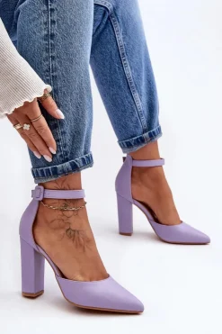 Boto Czółenka Na Słupku|Czółenka Klasyczne*Skórzane Czółenka Na Wysokim Słupku Fioletowe Salira