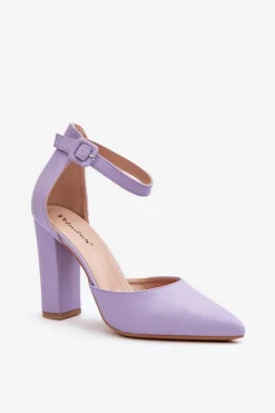 Boto Czółenka Na Słupku|Czółenka Klasyczne*Skórzane Czółenka Na Wysokim Słupku Fioletowe Salira