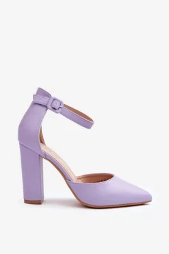 Boto Czółenka Na Słupku|Czółenka Klasyczne*Skórzane Czółenka Na Wysokim Słupku Fioletowe Salira