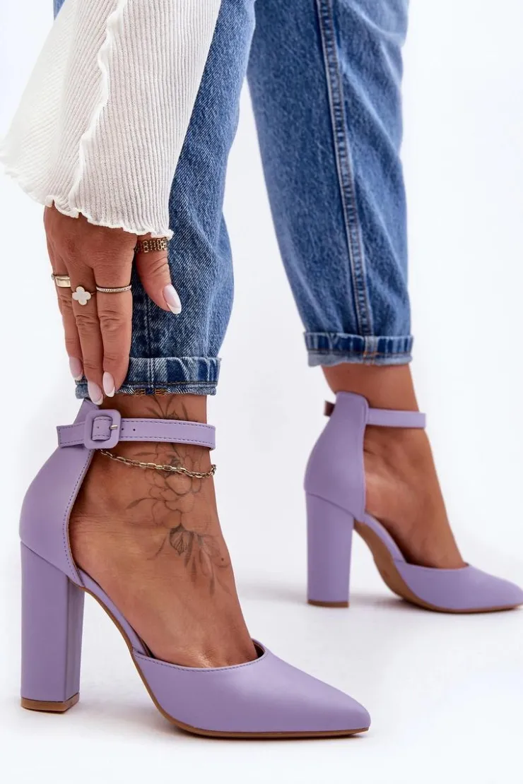 Boto Czółenka Na Słupku|Czółenka Klasyczne*Skórzane Czółenka Na Wysokim Słupku Fioletowe Salira