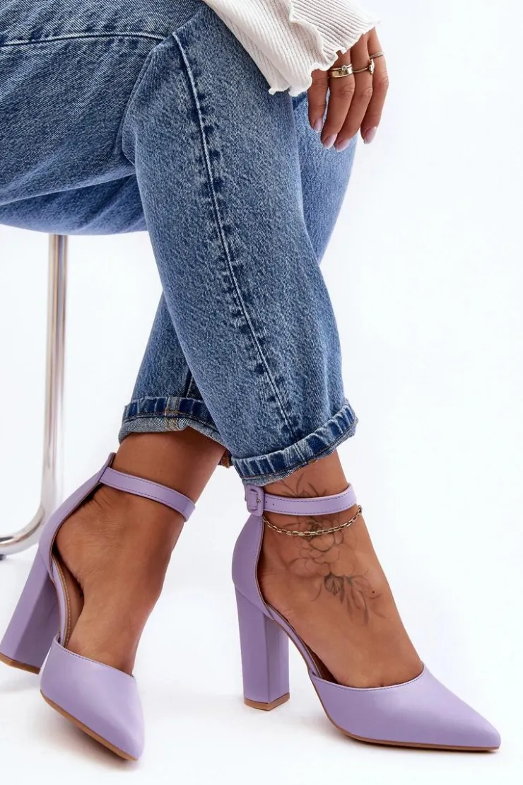 Boto Czółenka Na Słupku|Czółenka Klasyczne*Skórzane Czółenka Na Wysokim Słupku Fioletowe Salira