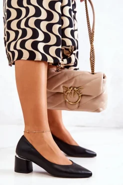 Damskie Boto Skórzane Czółenka Nosek W Szpic Czarne Marilyn