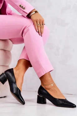 Outlet Boto Skórzane Czółenka Nosek W Szpic Granatowe Marilyn