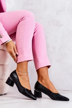 Outlet Boto Skórzane Czółenka Nosek W Szpic Granatowe Marilyn