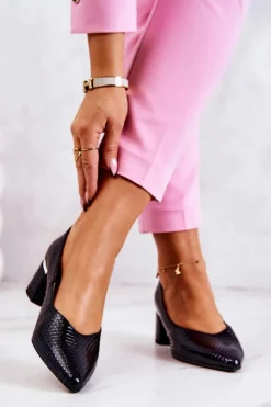 Outlet Boto Skórzane Czółenka Nosek W Szpic Granatowe Marilyn