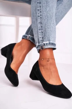 Damskie buty S.Barski Czółenka Na Słupku*Skórzane Czółenka S.Barski 20-L1 Czarne