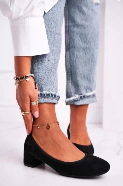 Damskie buty S.Barski Czółenka Na Słupku*Skórzane Czółenka S.Barski 20-L1 Czarne