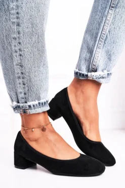 Damskie buty S.Barski Czółenka Na Słupku*Skórzane Czółenka S.Barski 20-L1 Czarne