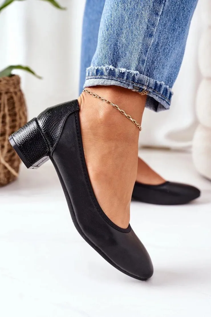 Best Damskie buty S.Barski Skórzane Czółenka S.Barski 20-L1 Czarne