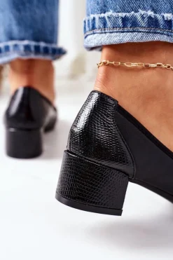 Best Damskie buty S.Barski Skórzane Czółenka S.Barski 20-L1 Czarne