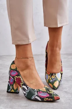 Damskie Boto Skórzane Czółenka W Wężowy Wzór Lewski Shoes 3277 Wielobarwne