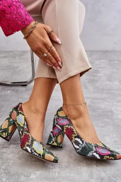 Damskie Boto Skórzane Czółenka W Wężowy Wzór Lewski Shoes 3277 Wielobarwne