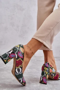 Damskie Boto Skórzane Czółenka W Wężowy Wzór Lewski Shoes 3277 Wielobarwne